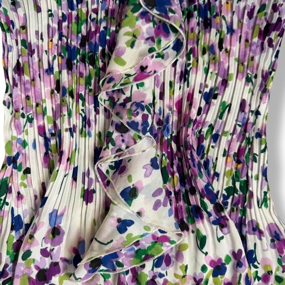 Womens Ruffle Top Size Medium Pleated Floral Coquette Purple Watercolor Colorful - Picture 4 of 11